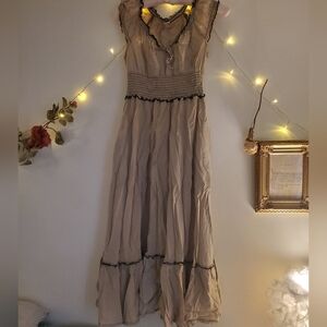 Tan And Black Cotton Midi Milkmaid Dress. Womens Small Old Navy